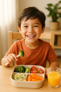 Anak makan bekal sehat dari catering